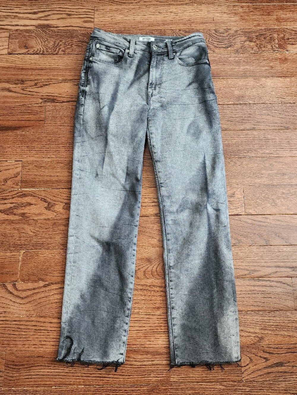 Kensie The Allie High Rise Slim Straight Jean 4/27 Grey Raw Hem Y2K Grunge Retro